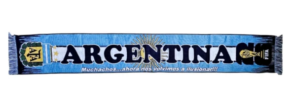 AFA Argentina White & Light Blue Soft Soccer Fan Scarf with AFA Crest & World Cup Design, 150 cm x 21 cm / 59" x 8.3"