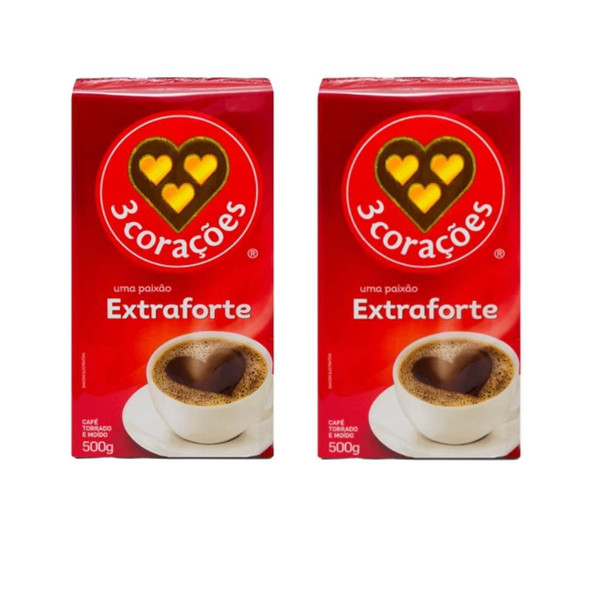 3 Corações Extra Strong Vacuum-Sealed Ground Coffee, 500 g / 17.64 oz (pack of 2)