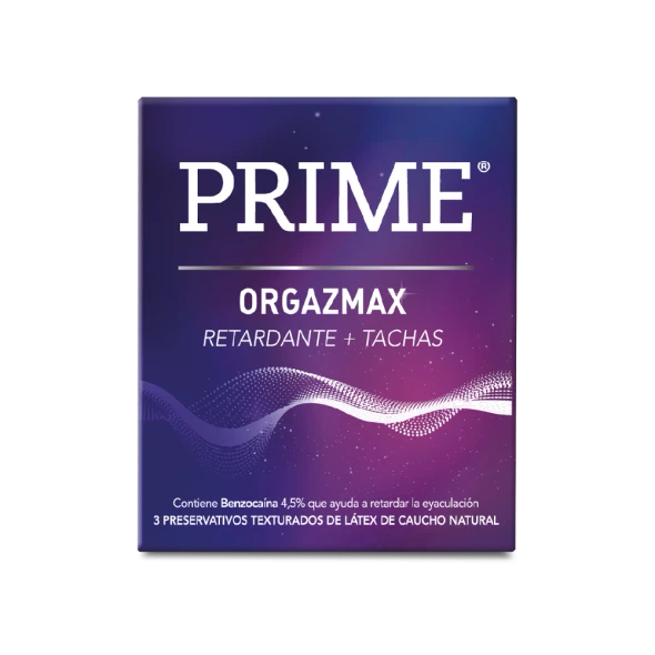Prime Orgazmax Delay Latex Condoms with Studs and Benzocaine, 3 boxes with 3 condoms ea (9 count)