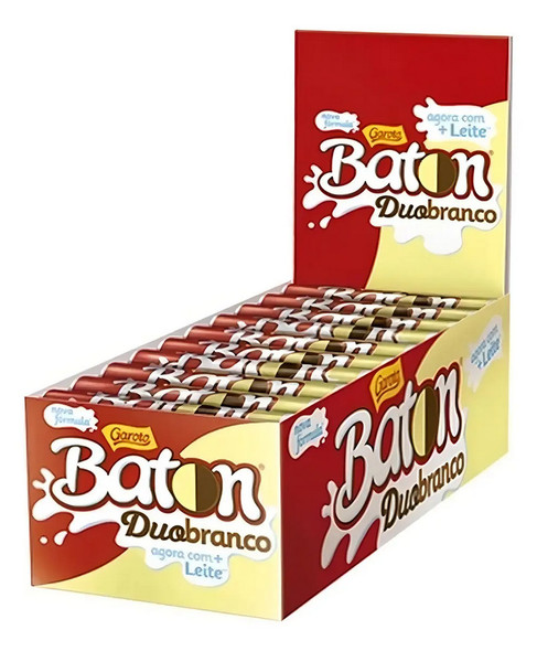 Garoto Baton Duo Milk & White Chocolate Bars, 16 g / 0.56 oz (box of 30)