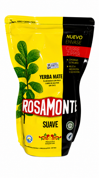 Rosamonte Suave Yerba Mate with Stems Gluten Free Zipper Bag, 500 g / 1.10 lb