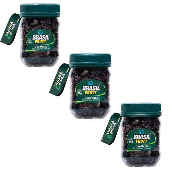 Brasil Frutt Uva Passa Preta - Black Raisins, 160 g / 5.64 oz (pack of 3)