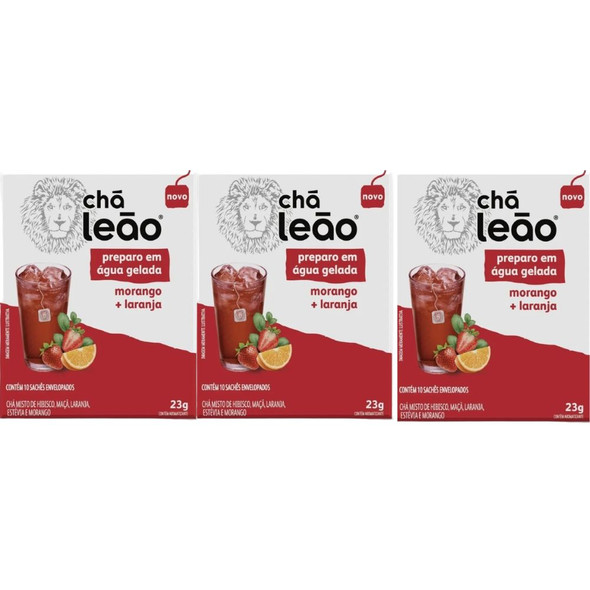 Cha Leao Cold Brew Tea Strawberry & Orange, 10 Tea Bags (pack of 3)