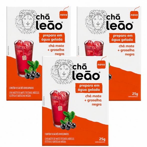 Cha Leao Cold Brew Mate Tea Blackcurrant, 10 Tea Bags (pack of 3)