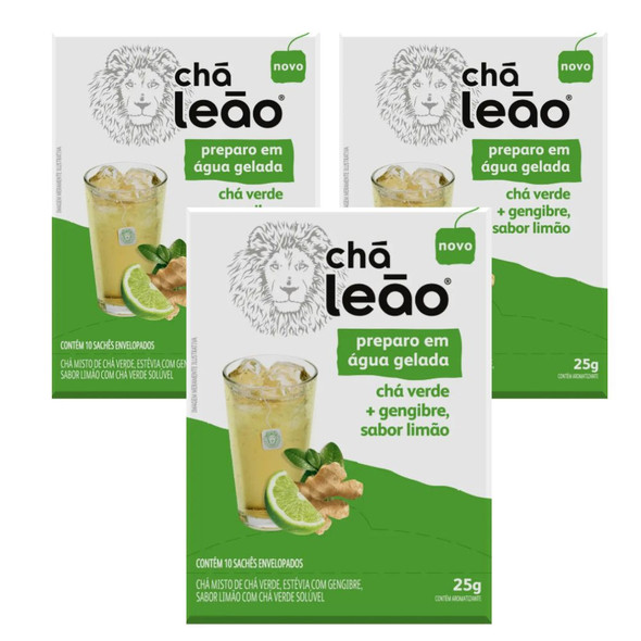 Cha Leao Cold Brew Green Tea Ginger & Lemon, 10 Tea Bags (pack of 3)