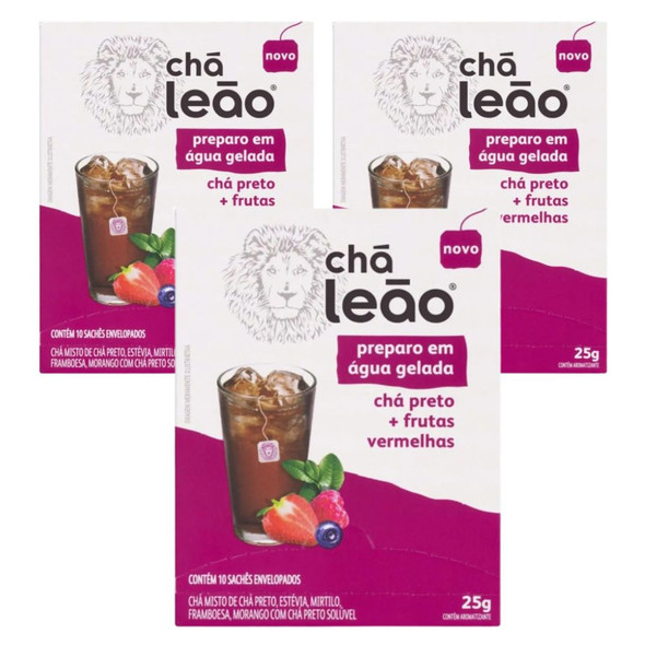 Cha Leao Black Tea Red Fruits, 10 Tea Bags (pack of 3)