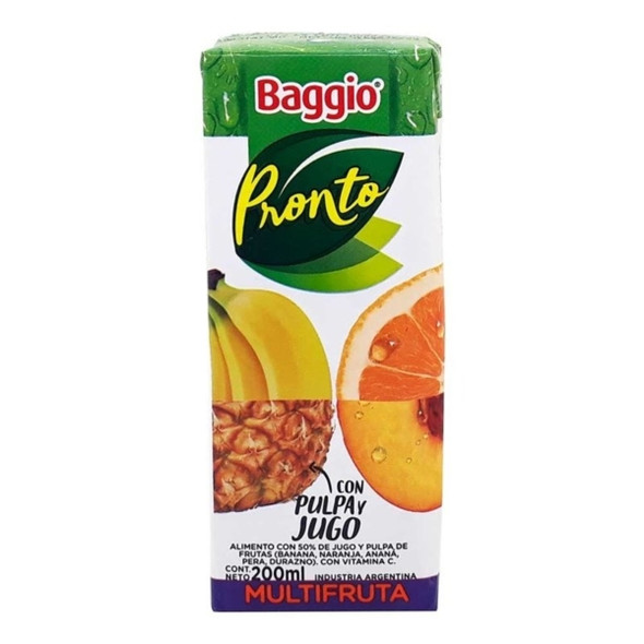 Jugo Baggio Pronto Multifruta Fruit Juice Tetra Pak, 200 ml / 6.7 fl oz (pack of 3)