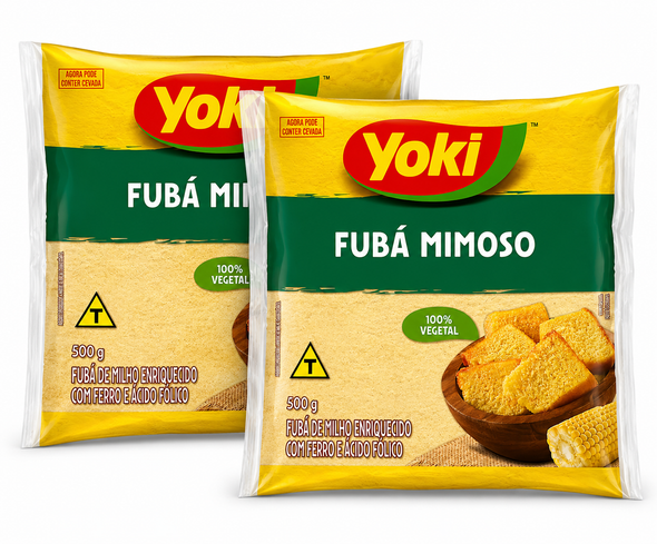 Yoki Fine Cornmeal Fubá Mimoso - 100% Plant-Based, 500 g / 17.64 oz (pack of 2)