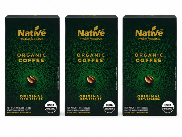 Native Organic Original 100% Arabica Ground Coffee, 250 g / 8.82 oz (pack of 3)