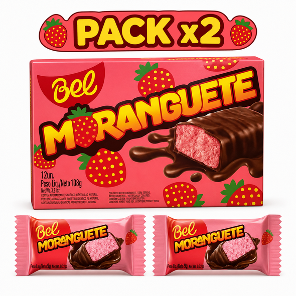 Moranguete Chocolate-Covered Strawberry Jelly Candy Box, 720 g / 25.40 oz (pack of 2)