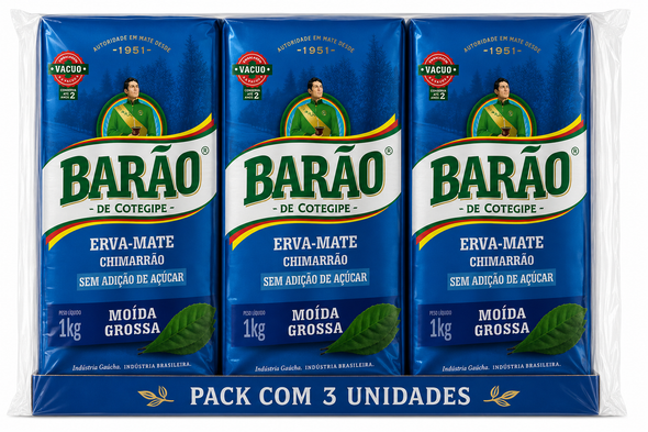 Barao Chimarrao Yerba Mate No Added Sugar, 1 kg / 35.27 oz (pack of 3)