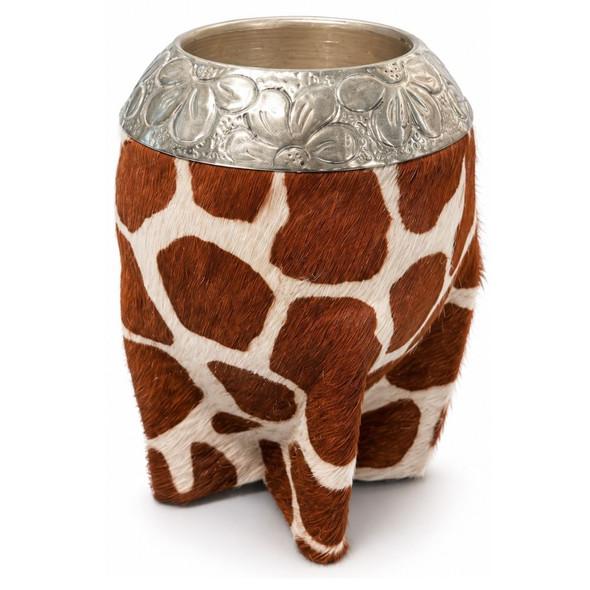 Matesur Torpedo Mate Gourd Raw Leather Giraffe Pattern with Alpaca Floral Rim