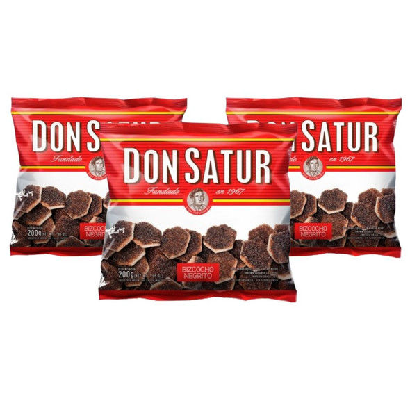 Don Satur Classic Sweet Biscuits Bizcochos Negros Tortita Negra Azúcar Morena, 200 g / 7.1 oz (pack of 3)