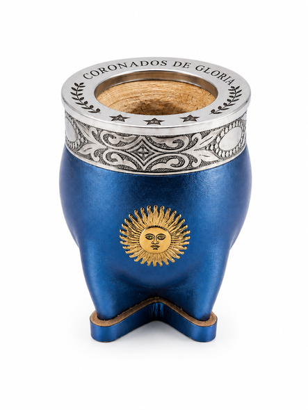 Laska Imperial Gourd Mate Blue Leather with Sun of May Detail