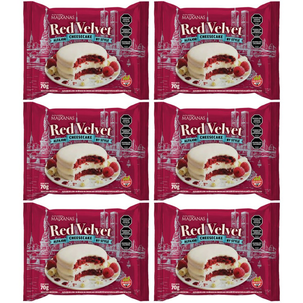 Maixanas Red Velvet Cheesecake Alfajor, 70 g / 2.47 oz (pack of 6)