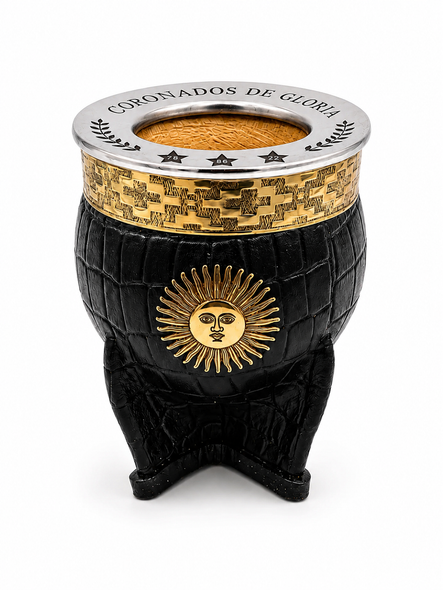 Laska Imperial Mate Gourd Calabaza with Sol de Mayo Design Black