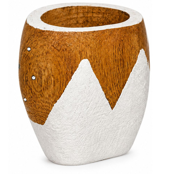Laska Handmade Algarrobo Wood Mate Gourd Ranchero Cow Design White and Brown