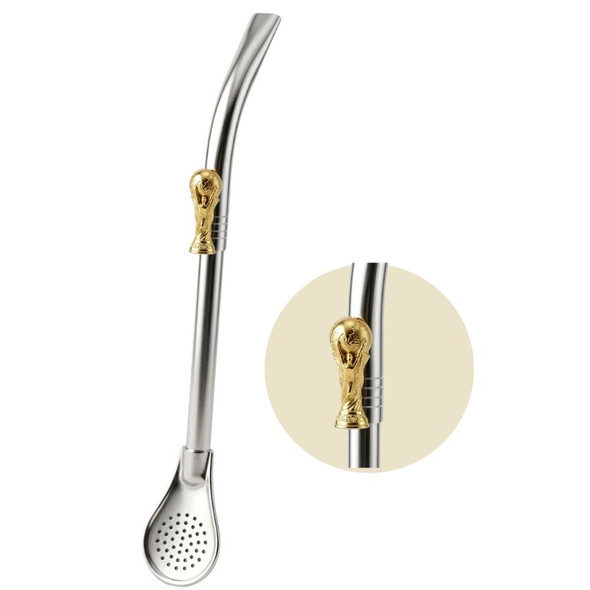 Laska Stainless Steel Parrot Beak Mate Bombilla with World Cup Bronze Charm Spoon Filter