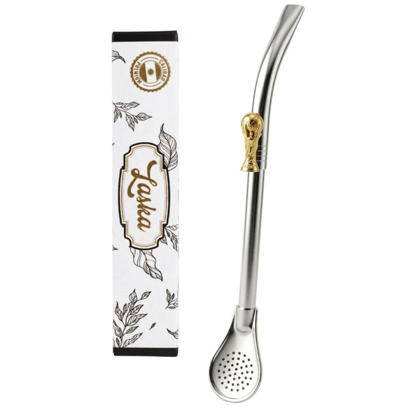 Laska Stainless Steel Parrot Beak Mate Bombilla with World Cup Bronze Charm Spoon Filter