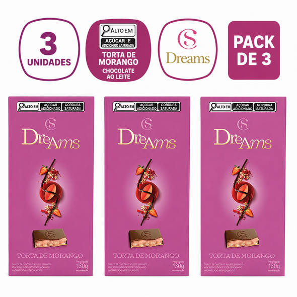 Cacau Show Dreams Strawberry Cake Chocolate Bar, 130 g / 4.59 oz (pack of 3)