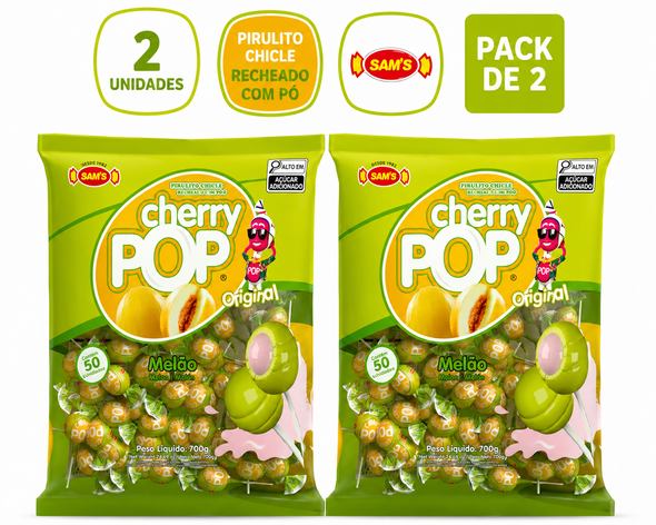 Cherry Pop Melon Bubble Gum Filled Lollipops, 700 g / 24.69 oz (pack of 2)