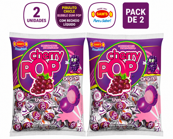 Cherry Pop Grape Bubble Gum Lollipops Display Box, 700 g / 24.69 oz (pack of 2)