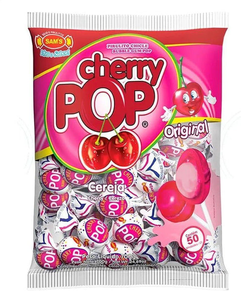 Cherry Pop Cherry Bubble Gum Filled Lollipops, 700 g / 24.69 oz (pack of 2)