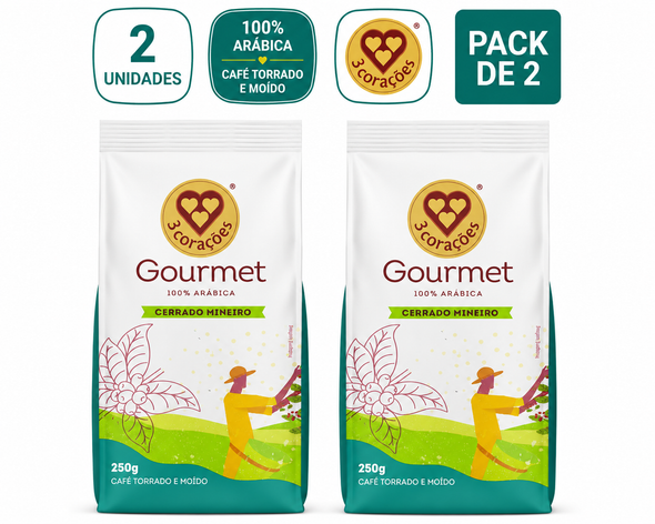 3 Corações Gourmet Cerrado Mineiro Ground Coffee, 250 g / 8.82 oz (pack of 2)