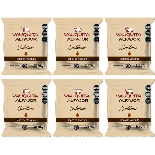 Vauquita Sublime Alfajor with Tapas de Vauquita, 70 g / 2.47 oz (pack of 6)