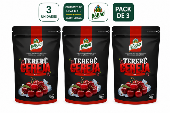 Barão Cherry Tereré Yerba Mate Low Dust, 500 g / 17.64 oz (pack of 3)