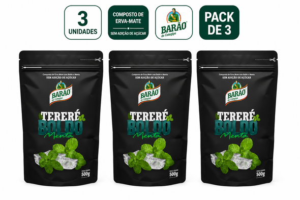 Barão de Cotegipe Tereré Mint & Boldo Yerba Mate, Gluten Free, 500 g / 17.64 oz (pack of 3)