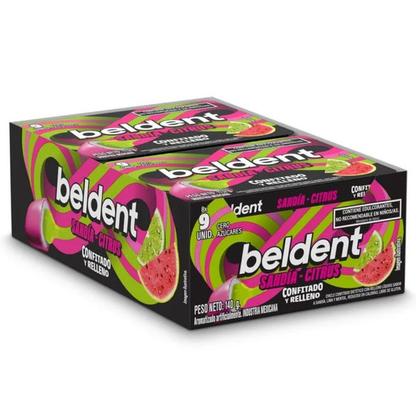 Beldent Twist Watermelon Citrus Sugar-Free Filled Chewing Gum, 140 g / 4.94 oz (box of 8)