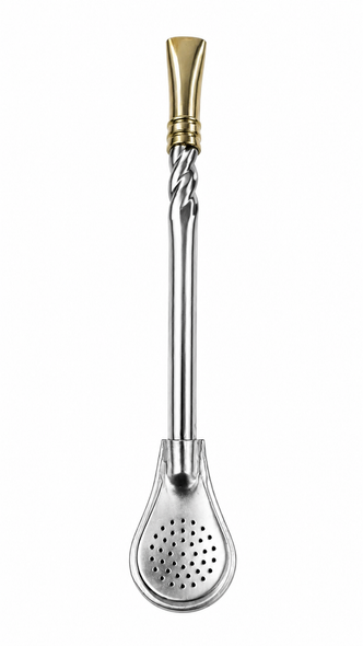 Laska Stainless Steel Short Braided Bombilla with Bronze Curved Spout, 17 cm