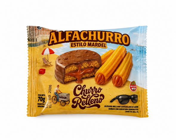 Alfachurro Alfajor Churro Filled Dulce de Leche, 70 g / 2.47 oz (Pack of 6)
