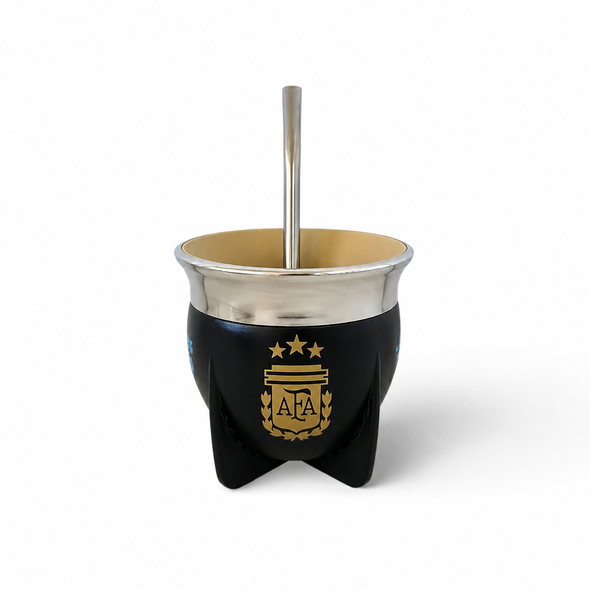 Pampa Mate AFA Campeones del Mundo Wide Mouth Black Mate Gourd with Bombilla