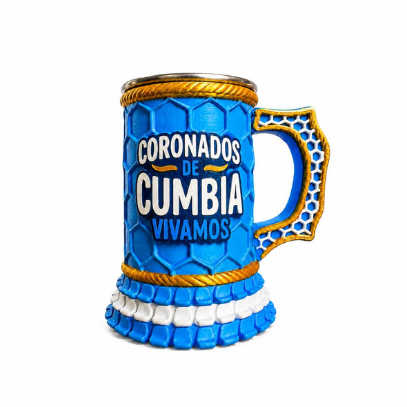 Un Poco de Ruido Blue Drink Mug – “Coronados de Cumbia”  with Aluminum Interior, 1 l / 33.8 fl oz capacity