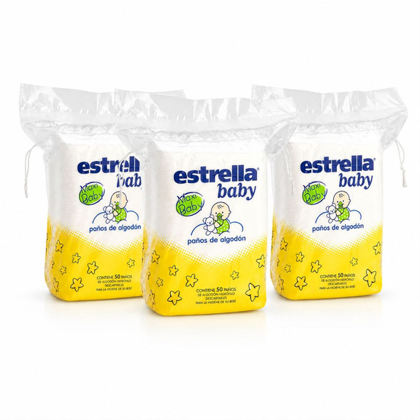 Estrella Maxi Baby Disposable 100% Cotton Cloths for Hygiene and Comfort - 50 Units ea (pack of 3)