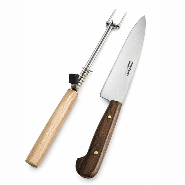 Argentine Asado Knife No. 16 & Spring Fork Set with Leather Sheath, 22.5 cm / 8.86 in Blade