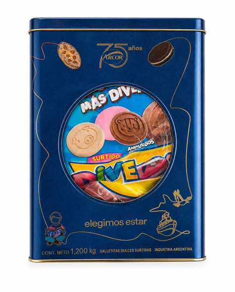 Arcor 75th Anniversary Diversión Assorted Sweet Cookies Collectible Tin – Includes 3 x 400 g Packs