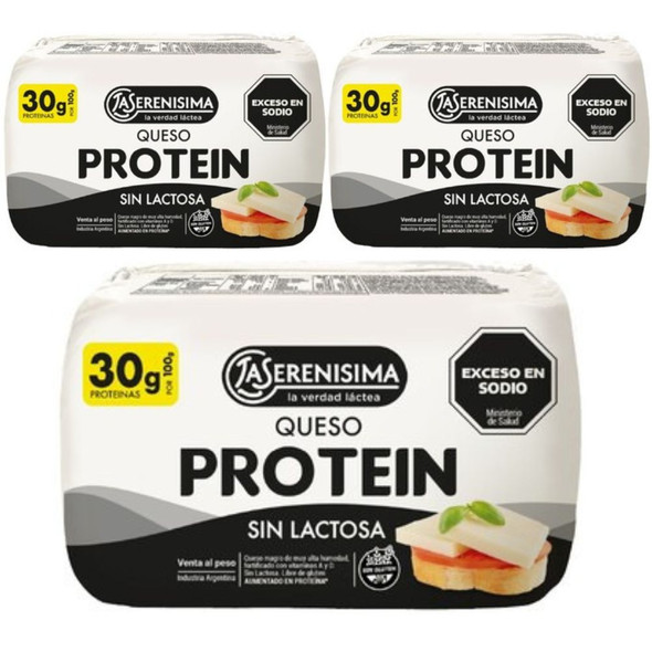 La Serenísima Protein Cheese Lactose Free, 500 g / 17.64 oz Each (Pack of 3) - 1.5 kg Approx