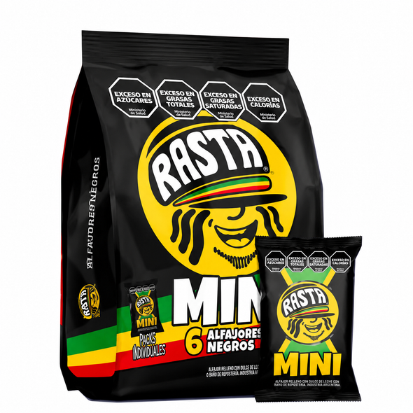 Rasta Mini Black Chocolate Alfajores, 210 g / 7.41 oz (bag of 6)