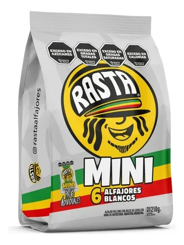 Rasta Mini White Chocolate Alfajores, 210 g / 7.41 oz (Bag of 6)