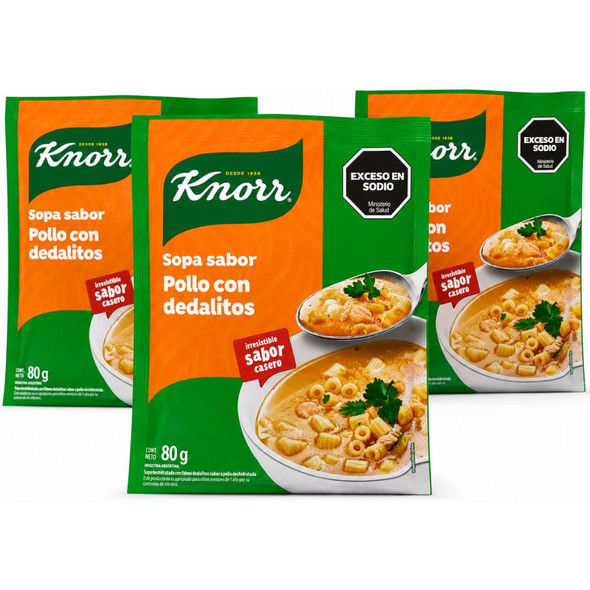 Knorr Sopa de Pollo con Dedalitos Chicken Soup with Ditalini Pasta, 80 g / 2.82 oz (Pack of 3)