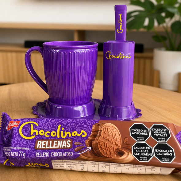 Bagley Chocolinas Rellenas Kit Merienda with Cup, Cookie Holder & Tongs, 77 g / 2.72 oz Each (Pack of 3)