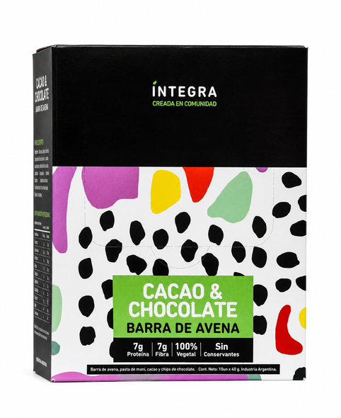 Íntegra Cacao & Chocolate Oat Bars with Peanut, 40 g / 1.41 oz Each (box of 10)