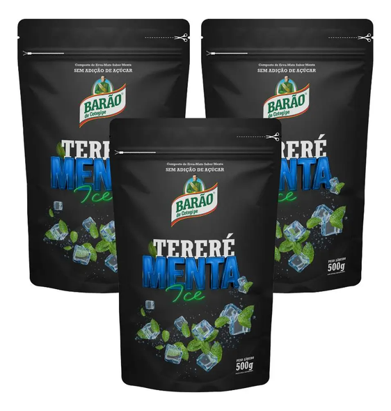 Barao Black Mint Ice Tereré Yerba Mate, 500 g / 17.64 oz (pack of 3)