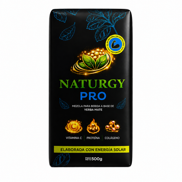 Naturgy Pro Yerba Mate with Protein, Collagen & Vitamin C, Low Dust, 500 g / 17.64 oz