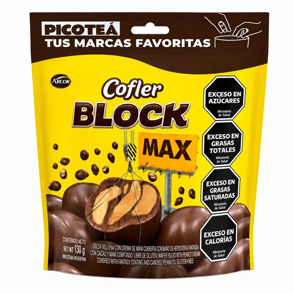 Arcor Cofler Block Max "Picoteá" Milk Chocolate Coated Peanuts, 130 g / 4.59 oz