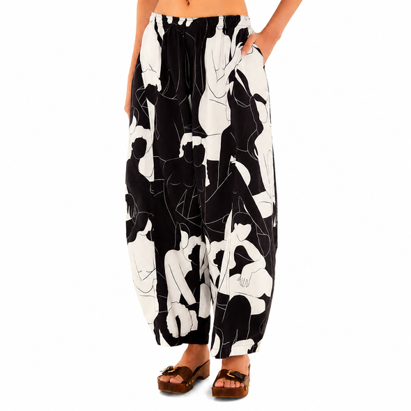 Banho de Lua Printed Wide-Leg Pants, 100% Cotton, Small