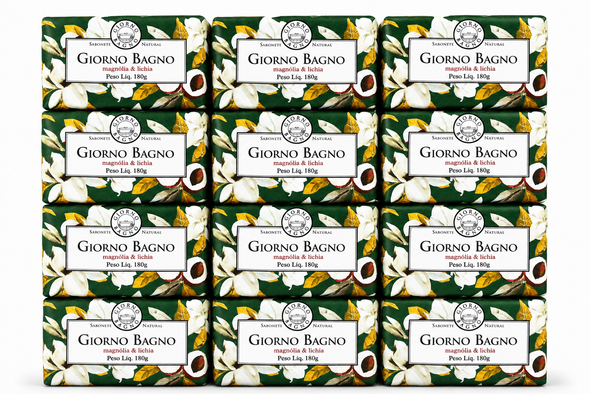 Giorno Bagno Magnolia & Lychee Bar Soap, 100% Plant-Based, 180 g / 6.35 oz (box of 12)